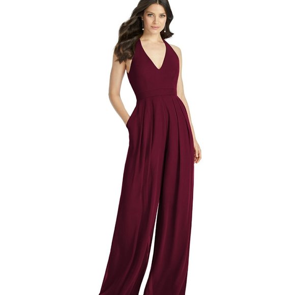 Dessy Group Cabernet V-Neck Backless Pleated Front Jumpsuit - Picture 2 of 5
